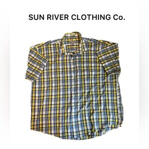 Men's Plaid Shirt - Yellow and Blue 2X